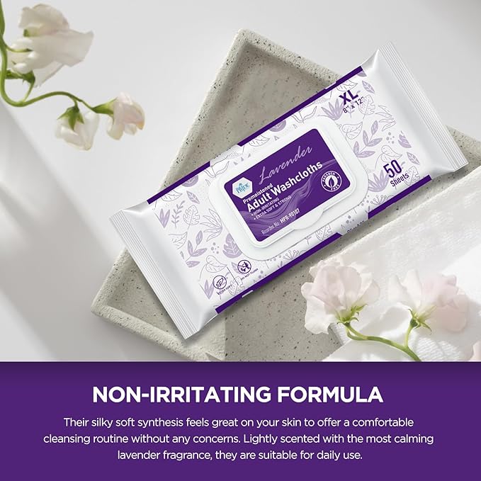 MED PRIDE Premoistened Disposable Washcloths 8x12 in,Lavender Scent,600 Ct