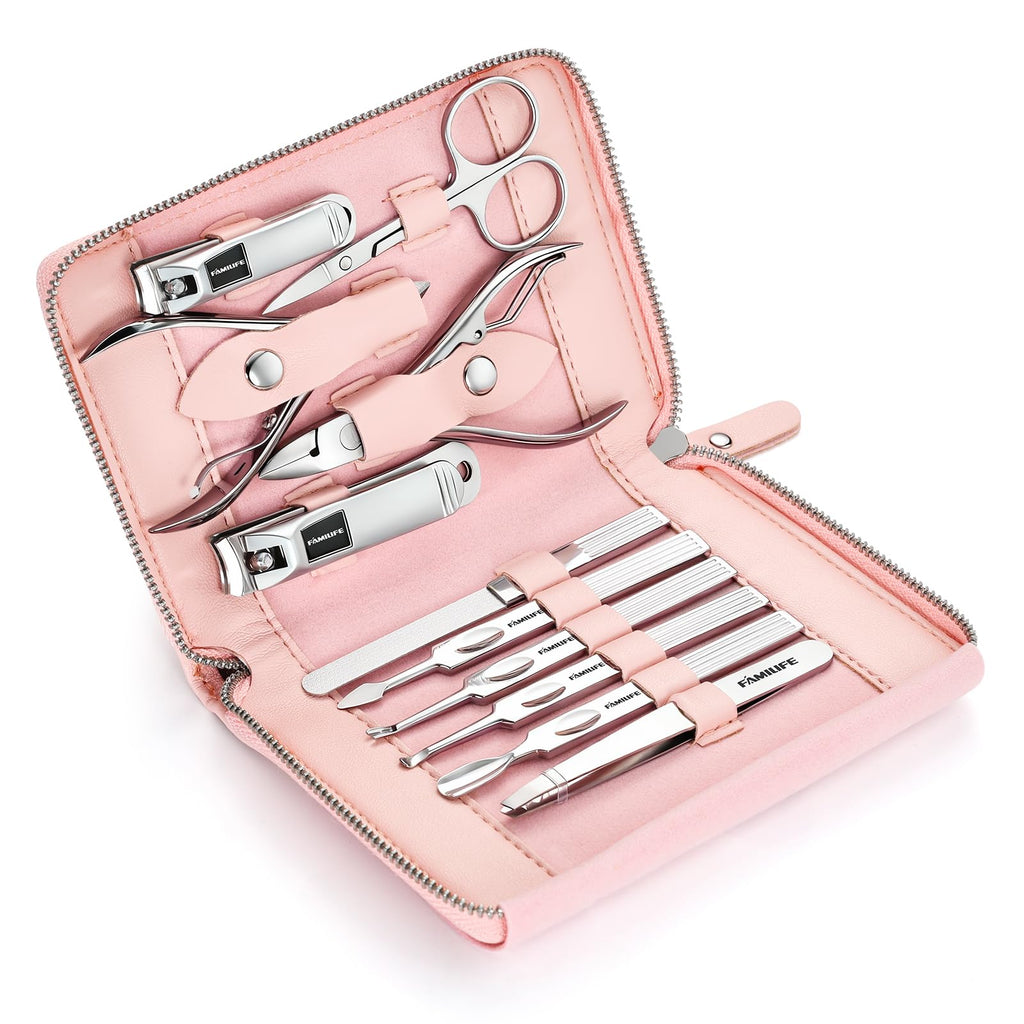 FAMILIFE Stainless Steel Manicure Set 11-in-1 Professional Nail Clipper Kit