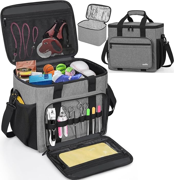 GMAK Pet Grooming Bag, Dog Grooming Tote Bags Supplies Organizer Case Pets Tools Organizer Tote for Dog Cat Grooming Tool Kit and Accessories, Grey(Bag Only)