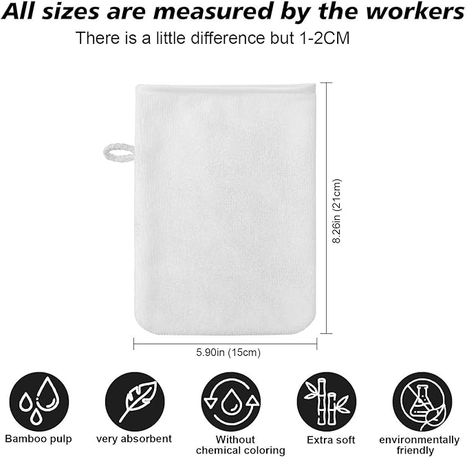 PHOGARY 10Pack Microfiber Wash Mitts, Soft Face Mittens, Reusable Remover, 6×8in, White, Grey