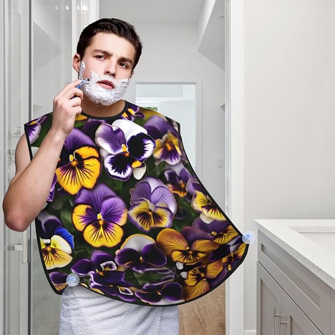 NOUZU Pansy Perfection Print Print Beard Bib Apron For Men, Beard Hair Catcher For Men Shaving Trimming,Beard Cape Cloth