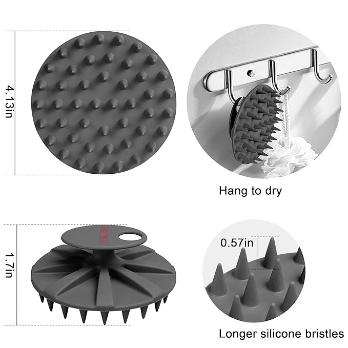 One-piece Silicone Scalp Massager Shampoo Brush Hair Wash, Black+Pink