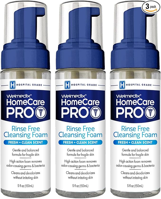Welmedix No Rinse Cleansing Foam - Rinse Free & Waterless Body Wash, 3-in-1 Shampoo & Foaming Cleanser, Hospital Grade & pH Balanced - Pack of 3