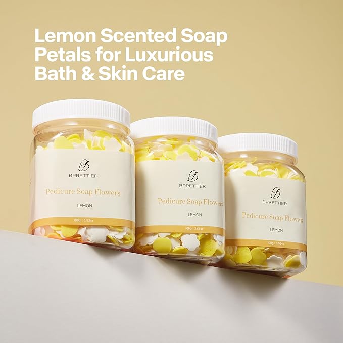 Pedicure Soap Flowers Foot Soak Petals Sheet for Softens Dead Skin Moisturizing Relaxing Spa Feet Birthday Pedi Nail Party (Lemon)