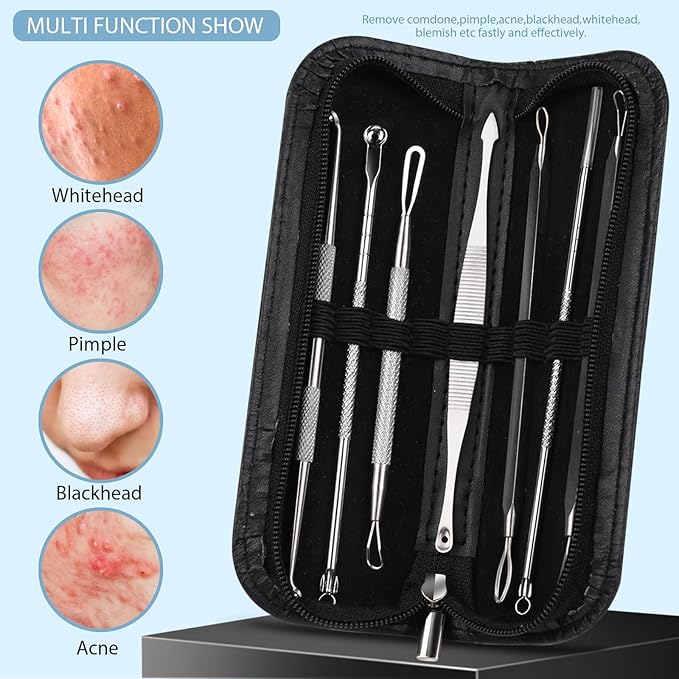 Teenitor 7 in 1 Pimple Popper Tool Kit Blackhead Remover Tools Blackhead Extractor, Pimple Extractor Pimple Popper Tool Zit Popper Tool Acne Tools Comedone Extractor Black Head Remover