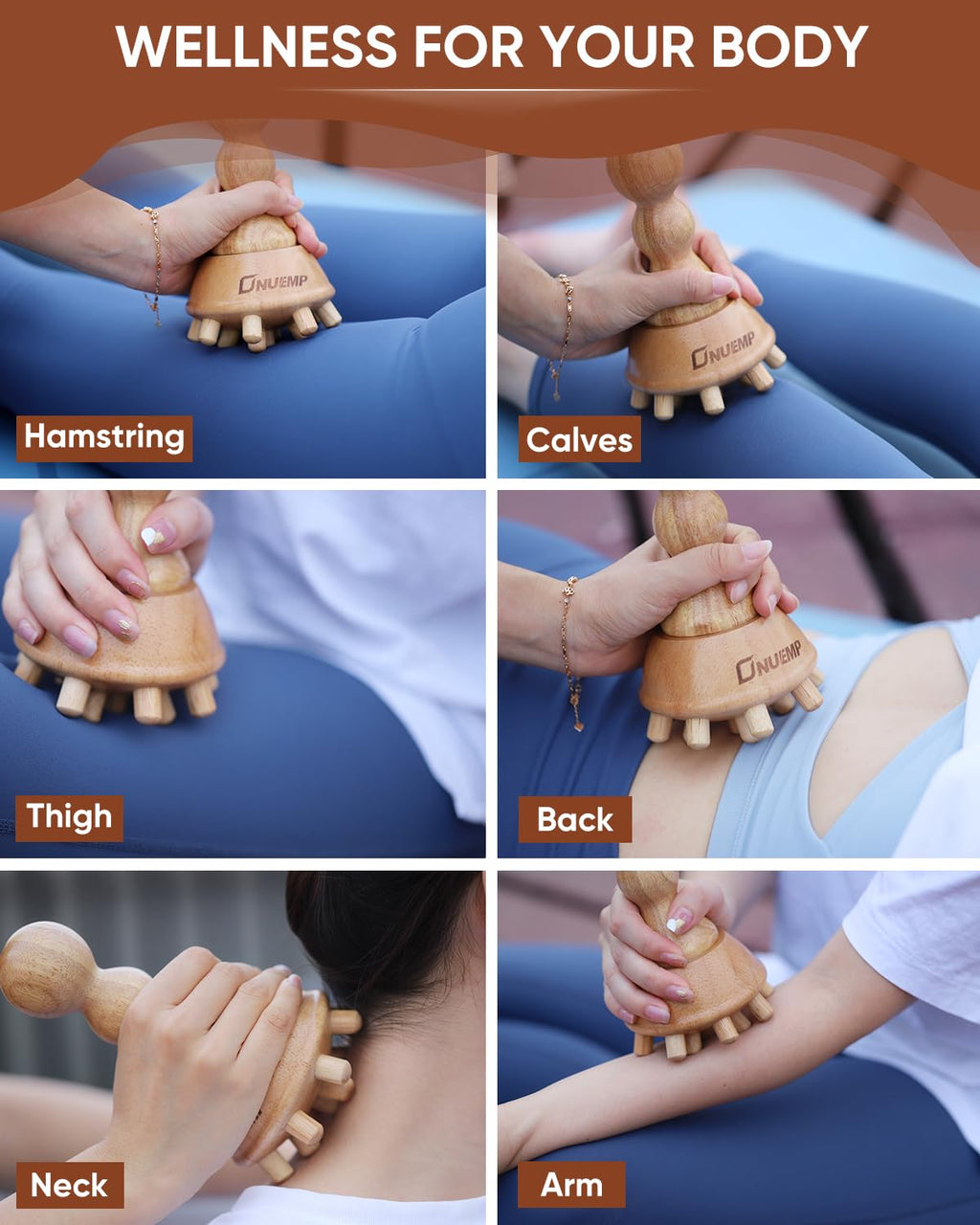 ONUEMP Cellulite Massage Tool, Wood Therapy Massage Tools Lymphatic Drainage Massager, Maderoterapia Kit Colombiana Lipedema Massagers Meridian Brush for Fascia Release, Body Sculpting