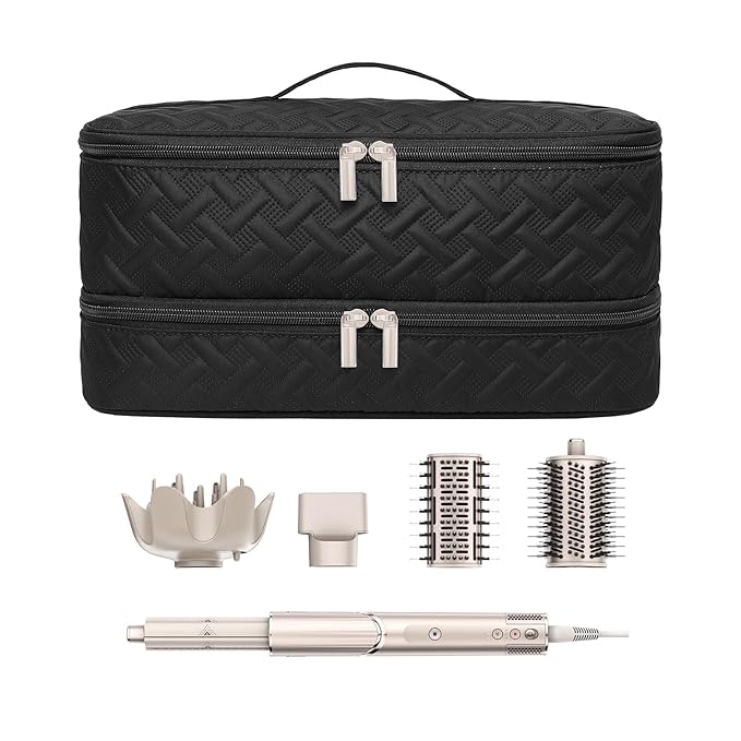 Double-Layer Travel Carrying Case for Revlon One-Step Hair Dryer Brush Volumizer Styler Shark FlexStyle Attachment Portable Storage Organizer Bag Hair Tools Travel Bag (Black)