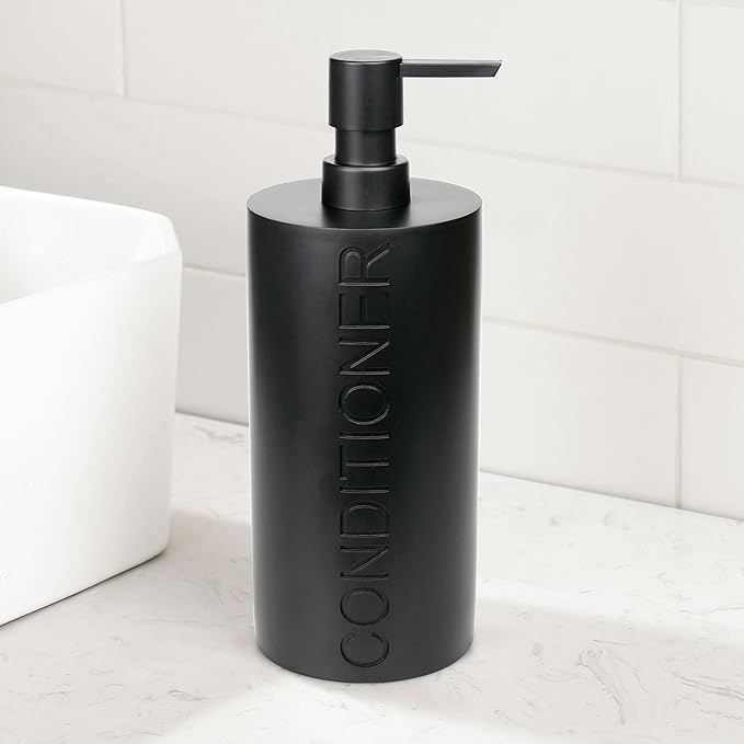 Indecor Home Matte Black Conditioner Dispenser Luxurious Refillable Pump Bottle with Black Resin Pump and Embossed Text, Durable Design for Bathroom and Shower