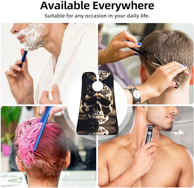 Skull Rock Roll Skeleton Bone Print Beard Bib Apron For Men, Beard Hair Catcher For Men Shaving Trimming,Beard Cape Cloth
