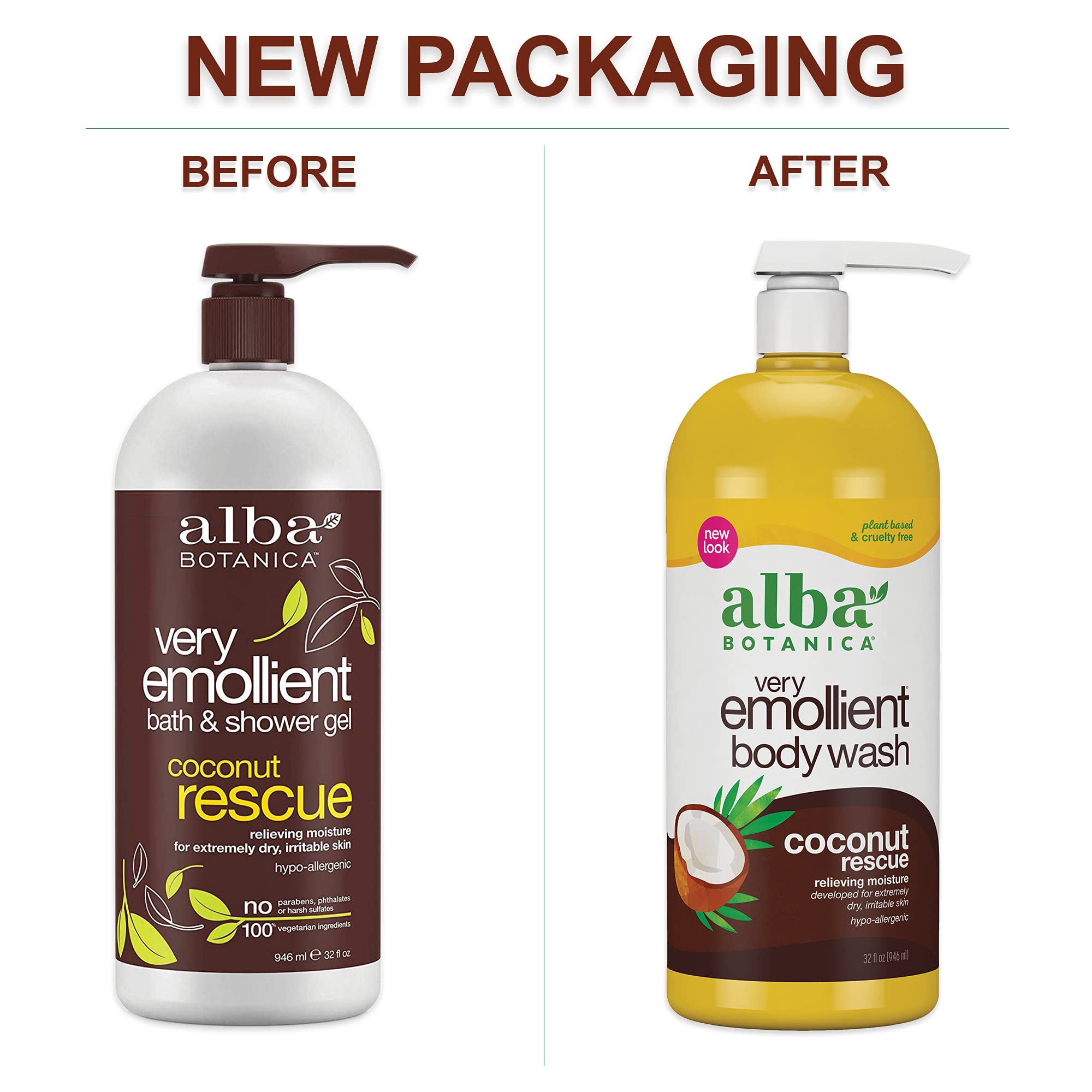 Alba Botanica Very Emollient Body Wash, Coconut Rescue, 32 Oz