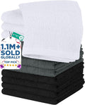 DAN RIVER 12 Pack Wash Cloths for Showering [12x12] - 100% Cotton Washcloths Premium Quality Flannel Face Cloths for Bathroom, Highly Absorbent and Soft Feel Wash Clothes, Black, Grey & White