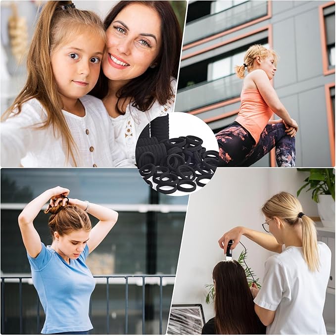 Hair Ties for Girls Elastic Hair Tie 200 PCS Black Soft for Medium Hair Hair Accessories for Women Perfect for Long Lasting Braids Ponytails and More Pain Free Hair Ponytail Holders Hair Elastic Band