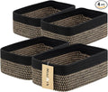 Small Storage Baskets for Organizing | Closet Organizer Bins | Shelf Toy Basket | Woven Rope Baskets | Cube Decorative Box | Shallow Basket | 11.5x7.5x4.7” | 4 Packs Black Brown