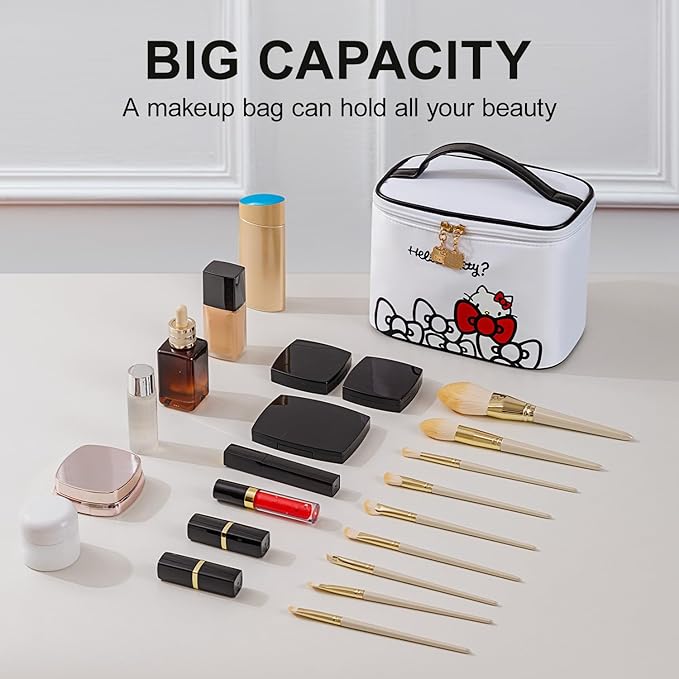 Vimanllie Travel Makeup Bag Large Cosmetic Bags with Brush Holder,White Waterproof 2PCS Portable Cosmetic Case for Women,Toiletry Bag for Skincare&Beauty Tools for Her