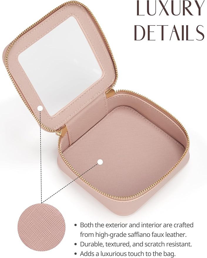 Popvibe Clear Makeup Case Toiletry Bag Travel Medium Clear Cosmetic Bag with Zipper, Make Up Bag Organizer Traveling TSA Approved Transparent Bag Car for Essentials, Mini & Medium, Mauve