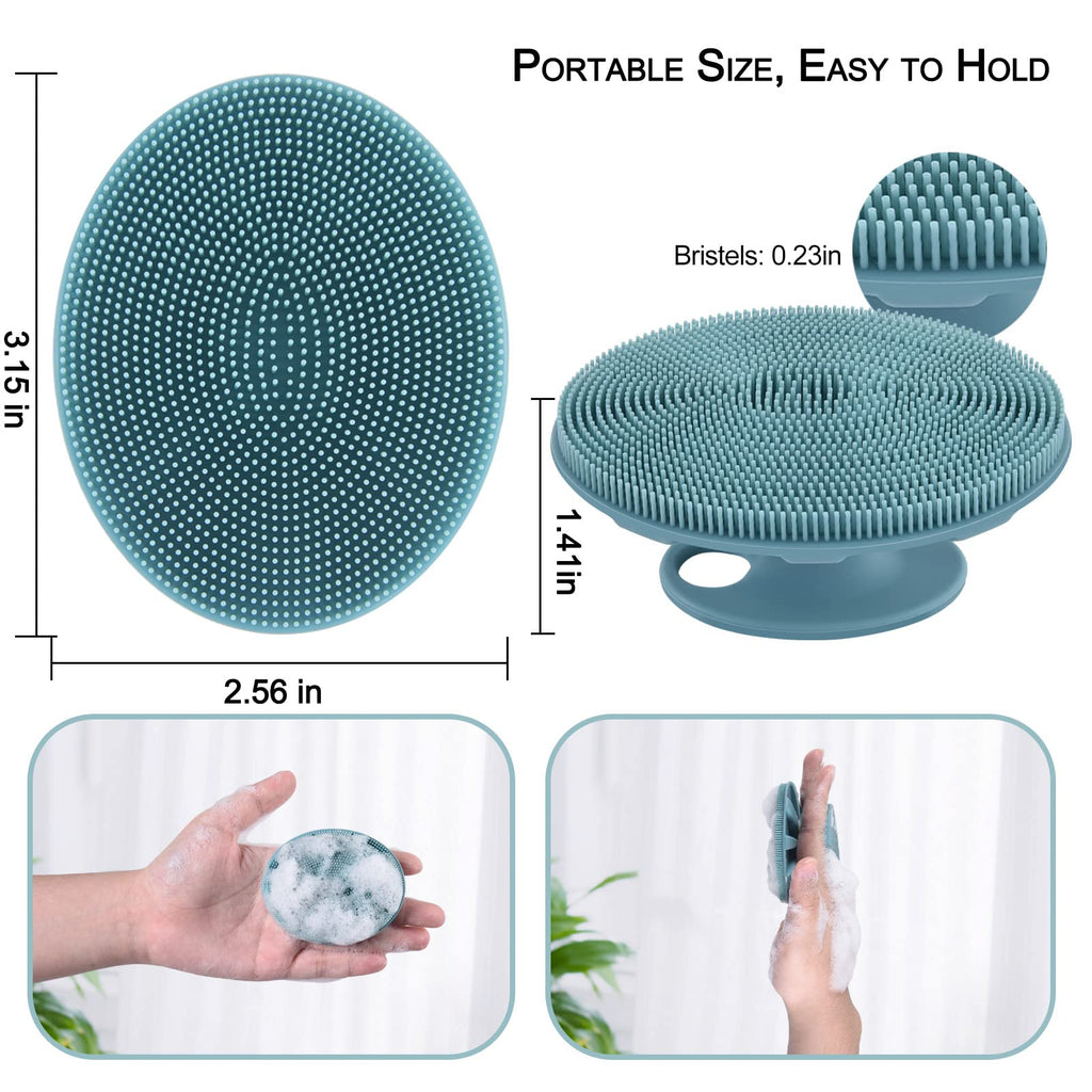 Silicone Face Brush Handheld Facial Cleansing Scrubber, Dark Green+Pink