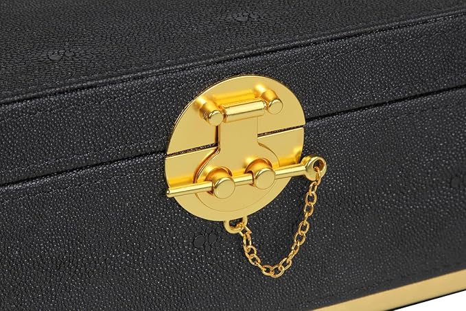 HofferRuffer Elegant Faux Leather Decorative Box, Storage Jewelry Box Organizer, Large Dresser Cosmetic Organizer Holder, Classic Jewelry Accessory Organizer, 11x8x4.8 inches (Black)