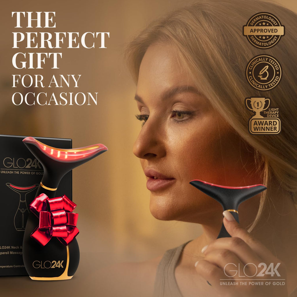 GLO24K LED Facial Massager for Face & Neck – Beauty Wand with LED Light, Vibration & Gentle Warmth – Cosmetic Skincare Tool for Daily Self-Care