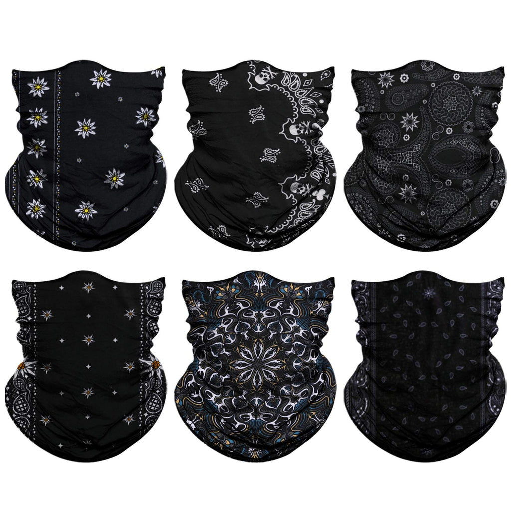 Neck Gaiter Mask, Sun Mask, Rave Bandana Face Mask, Seamless Face Scarf, Headband for Men Women (A-Black Series 2)