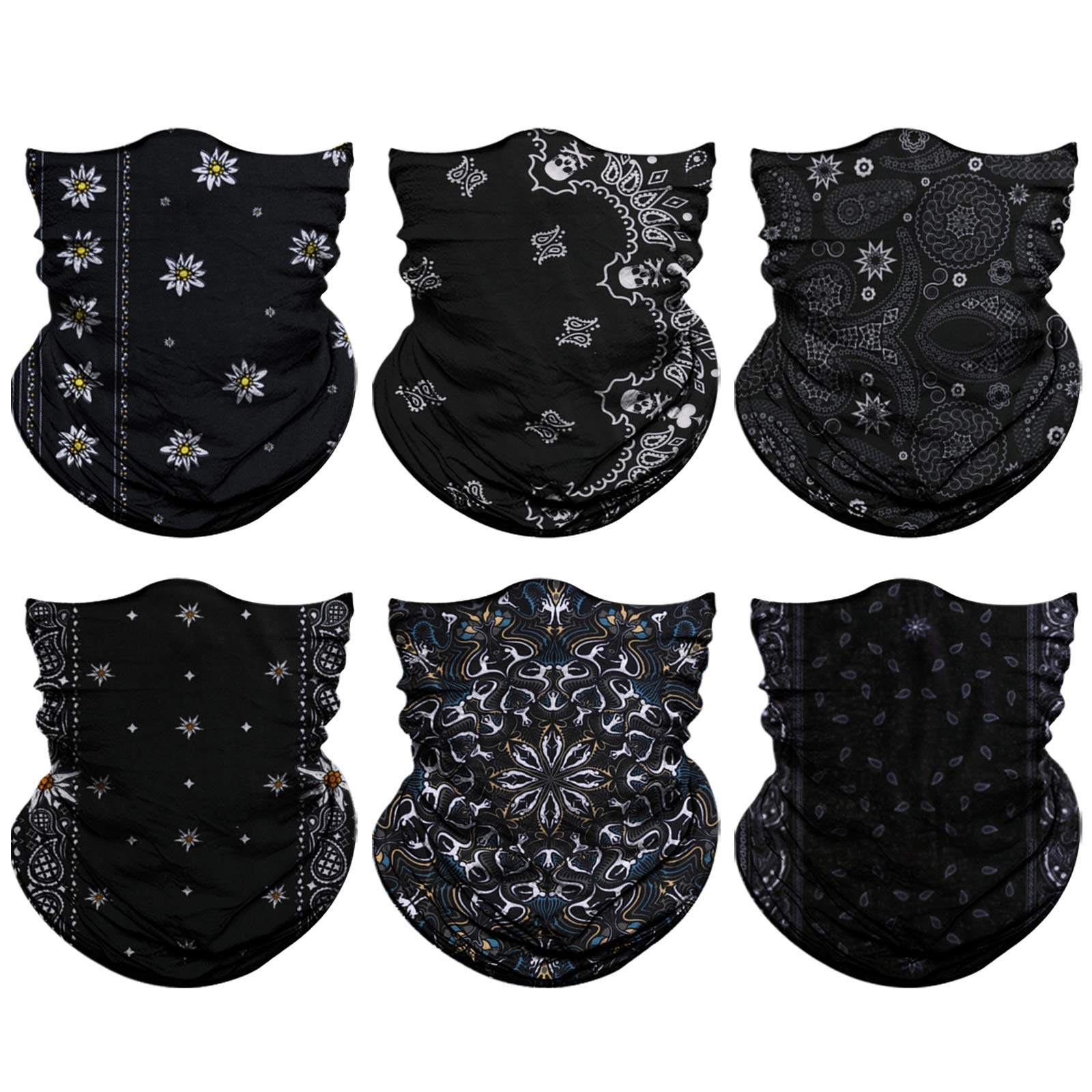 Neck Gaiter Mask, Sun Mask, Rave Bandana Face Mask, Seamless Face Scarf, Headband for Men Women (A-Black Series 2)