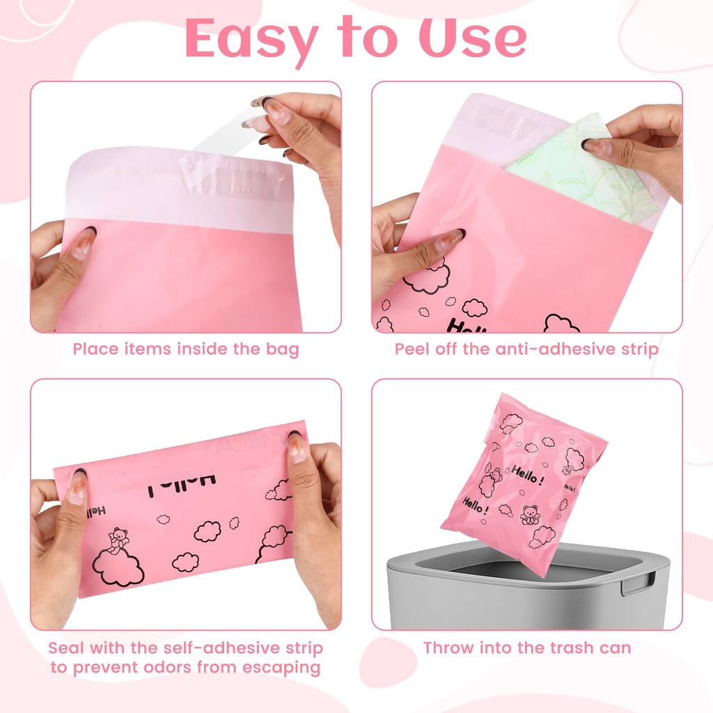 100 Pcs Pink Sanitary Napkin Disposal Bags for Pads Privacy Protection