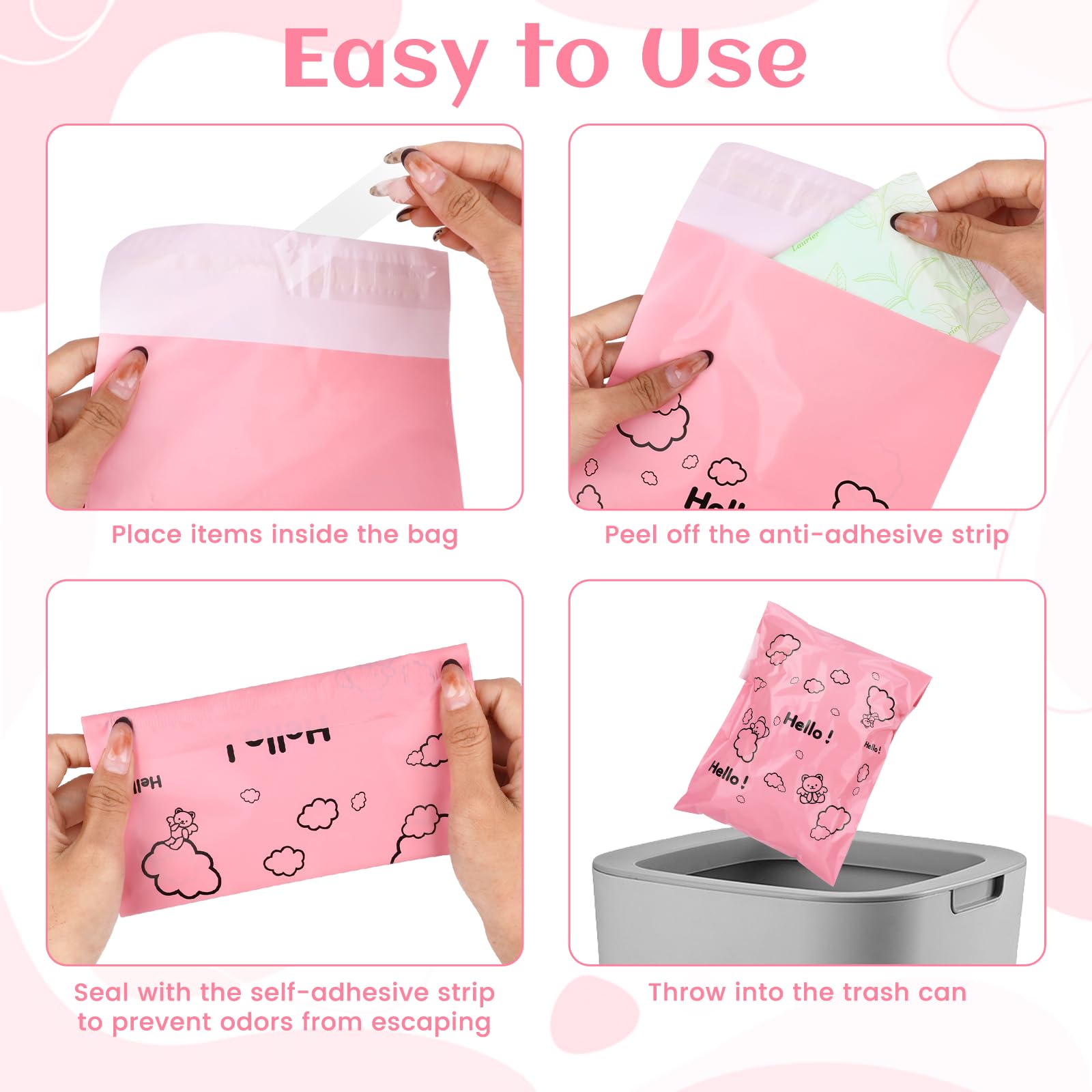 100 Pcs Pink Sanitary Napkin Disposal Bags for Pads Privacy Protection