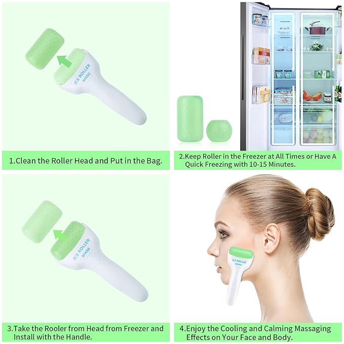 Ice Roller, Face Roller 2 PCS, Massage Tools with Mini Roller for Eye, Face and Body, Relax and Alleviate Puffiness Fine Lines Minor Pain (Green)