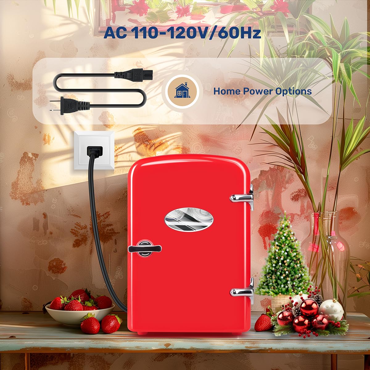 HealSmart 4L Mini Fridge with Observation Window, 6 Can Capacity, Freon-Free and Portable Cooler and Warmer, Cosmetics/Food/Beverage, Red New