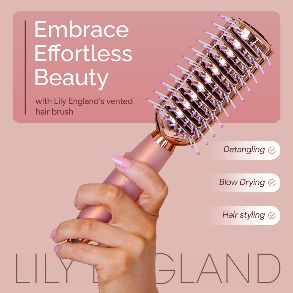 Lily England Vent Hairbrush for Women, Fast Blow Drying Hair Brush, Rose
