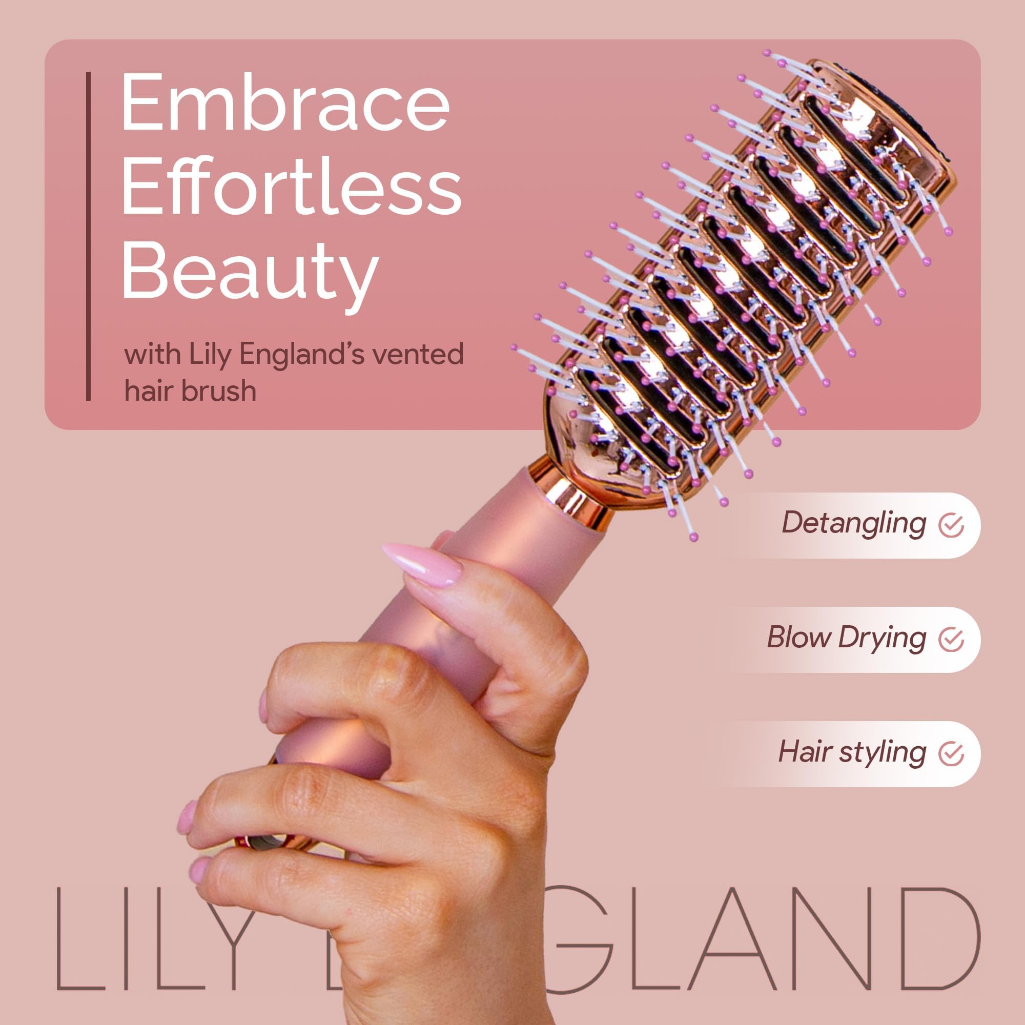 Lily England Vent Hairbrush for Women, Fast Blow Drying Hair Brush, Rose