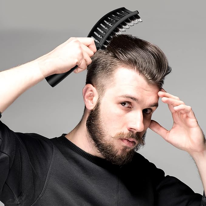 Hair Brush,URTHEONE Detangling Hairbrush Boar Bristle Curved Vented Hair Brush for Women Men Kids Curly Thick Long Short Wet or Dry Hair, Faster Blow Drying(2Pack, Black&Purple）