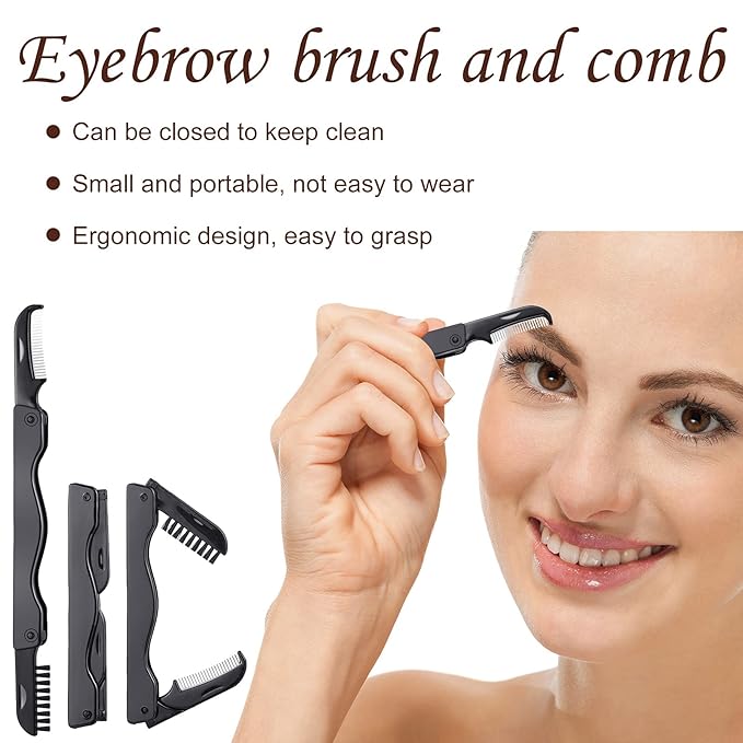 14 Pieces Eyelash Curler Kit Eyelash Comb Eyebrow Brush Tweezers False Eyelashes Applicator Tool Eyebrow Trimmer Silicone Refills Pads for Women(Black)