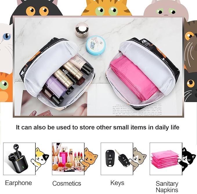 Period Bag Pouch, Canvas Sanitary Napkin Storage Bag for Girls Womens, Portable Sanitary Napkin Period Pad Pouch Bag for Purse, Small Make Up Bags(5170, Black)