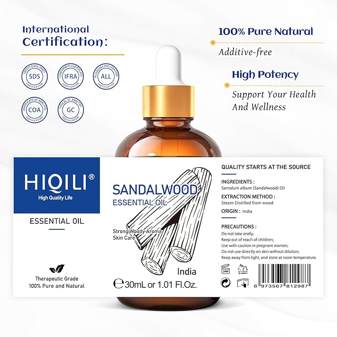 HIQILI Sandalwood Essential Oils for Skin, Diffuser & Candle Soap Making