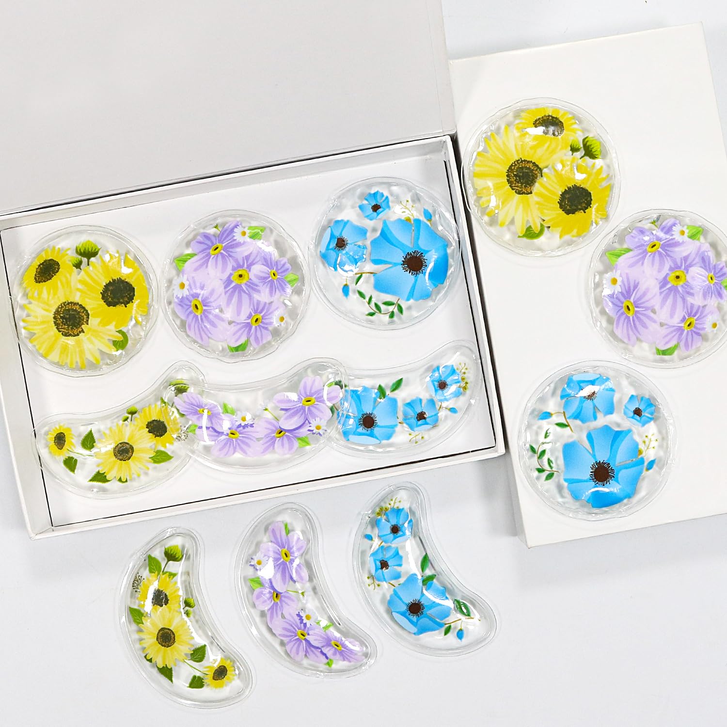 CONBELLA 4PCS Gel Eye Ice Pack Set, Cold & Hot Compress, Reusable Cooling Gel Pads for Strain Relief, Swelling, Dark Circles, Redness, Puffy Eyes, Surgery Recovery(4 Purple flowers)