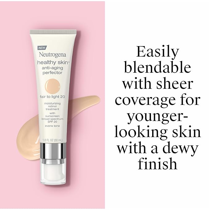 Neutrogena Retinol Treatment and Tinted Facial Moisturizer, Healthy Skin Anti-Aging Perfector with Broad Spectrum SPF 20 Sunscreen with Titanium Dioxide, 20 Fair to Light, 1 fl. oz