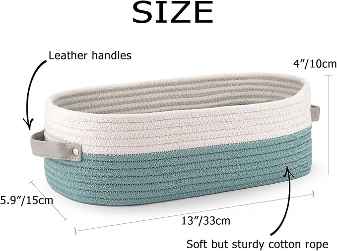 Oradrem Cotton Rope Woven Toilet Paper Baskets for Organizing Decorative for Boho Decor Small Storage Gift 13"x5.9"x4" Mint Green