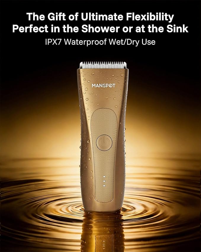 MANSPOT Hair Trimmer for Men, Gifts for Men, Anniversary & Birthday Gifts for Men, Dad, Him, Husband & Boyfriend, Premium Manscape Trimmer with 4 Guards & Replaceable Ceramic Blade