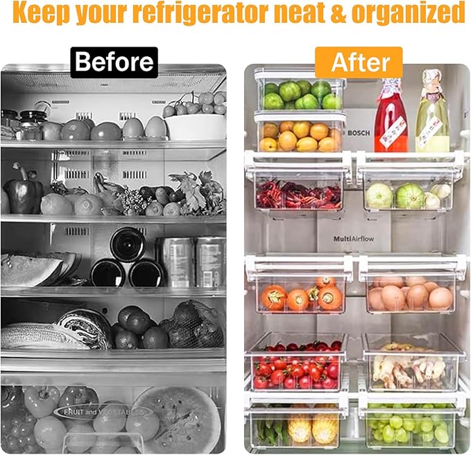 URALFA 2PCS Fridge Drawer Organizer and Egg Holder For Refrigerator