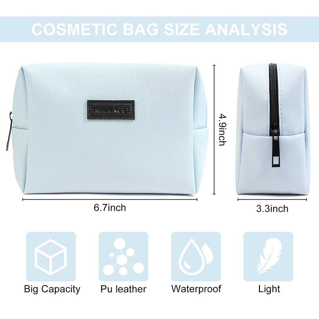 MAANGE 2 Pcs Small Makeup Bag For Purse, Travel Cosmetic Bag Makeup Pouch PU Leather Portable Versatile Zipper Pouch For Women (Blue+Green)