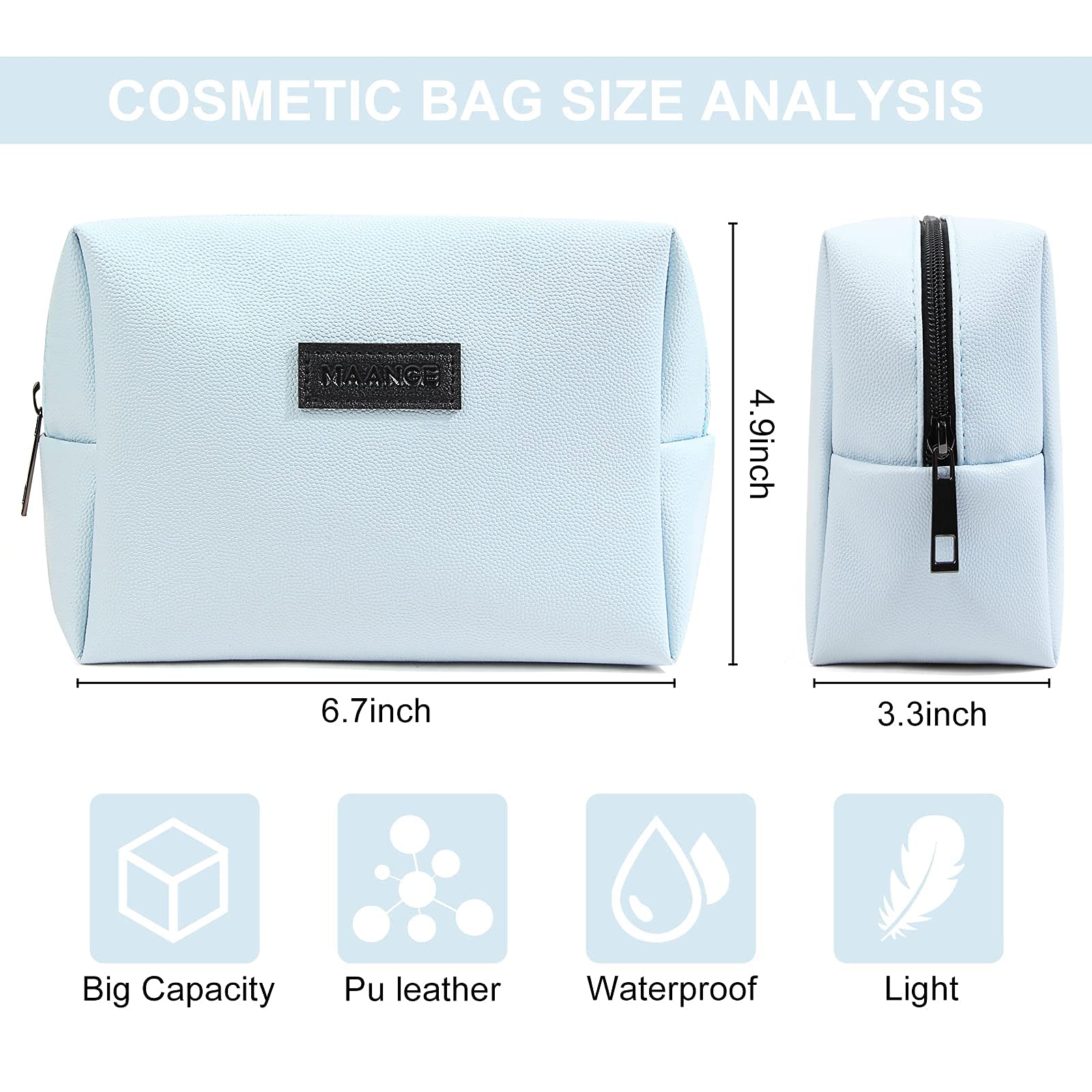 MAANGE 2 Pcs Small Makeup Bag For Purse, Travel Cosmetic Bag Makeup Pouch PU Leather Portable Versatile Zipper Pouch For Women (Blue+Green)