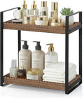2 Tier Bathroom Organizers and Storage, Farmhouse Countertop Organizer for Bathroom Storage, Makeup Organizer for Decor, Wood Shelf for Skincare Kitchen Coffee Bar, Vanity Accessories (Dark Brown)