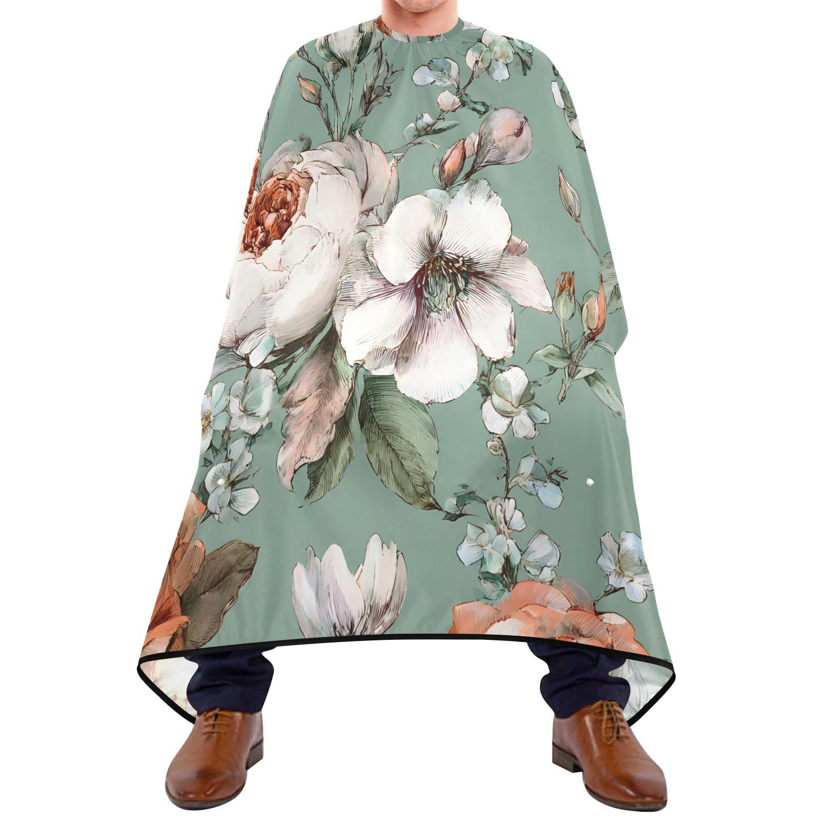ALAZA Rose Peony Flower Vintage Barber Cape for Men Women, Waterproof Haircut Apron Beard Shaving Bib Hair Cutting Cloth 55 x 65 Inch