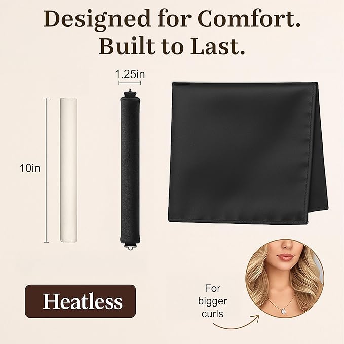 VISOFO Heatless Curls Overnight | Rods for Blowout Look, Long Hair Rollers Blow Out Curling Rod No Heat Flexi Foam Tubes Silk Satin Velvet Soft Curlers to Sleep In Tools Set (Black, 3 Set)