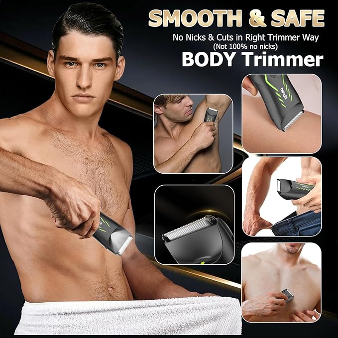 ENSSU Manscape Body Hair Trimmer for Men, Pubic Groin Hair Trimmer for Men with Safe Blade, Cordless Ball Shaver w/Light, Charging Dock, Waterproof Body Groomer Man, LED Display, 1H Charge,Green