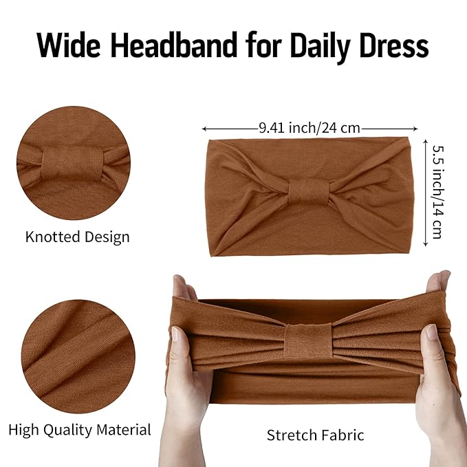 Huachi Wide Headbands for Women Black Stylish Head Wraps Boho Thick Hairbands Large African Sport Yoga Turban Headband Hair Accessories (Pack of 4)