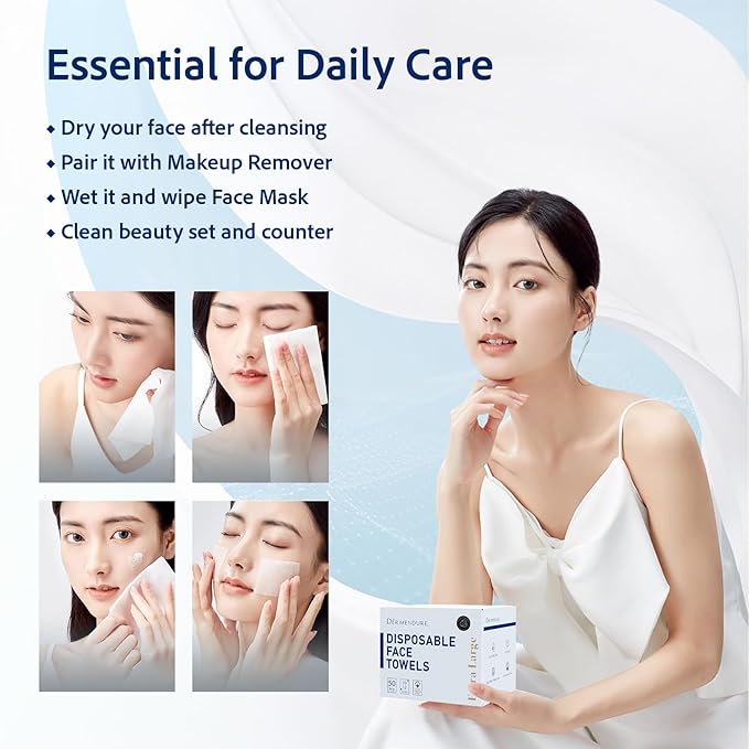 Disposable Face Towels, Disposable Face Towelette, Dry Wipes, Extra Large Size, 100% Natural Fibers, Super-Soft, Extra Absorbent, Makeup Remover, 100% Biodegradable, 50 PCS