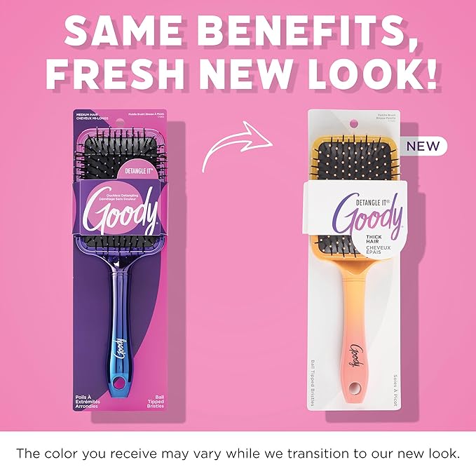 Goody Dream Paddle Brush For Thick Hair, Detangler Brush with Flexible Bristles, Tackle Tangles, Knots & Reduce Frizz, Pink & Orange Ombre