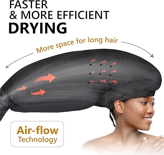 Large Bonnet Hair Dryer Attachment for Locs, Dreadlocks & Natural Curly Hair – XL Soft Satin Hooded Bonnet w/Integrated Headband, Reduces Heat on Ears & Neck, Fast Drying & Deep Conditioning
