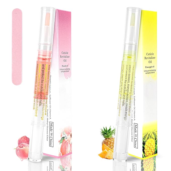 Foncomy 2PCS Cuticle Oil Pen for Nails,Nail Oil Pen for Nail Care,Cuticle Oil for Nails with Nail File,Nail Oil Cuticle Prevent Dry Cracking and Hangnails,Deep Nourishment(Pineapple & Peach Flavor)